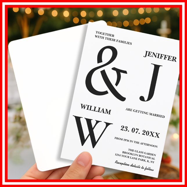 Convite Casamento Moderno Simples Negro e Branco (Criador carregado)