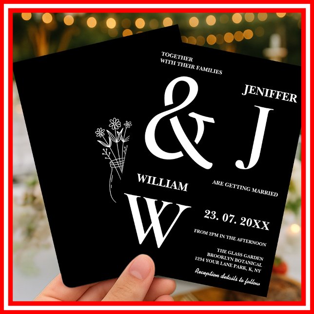 Convite Casamento Moderno Simples Negro e Branco (Criador carregado)