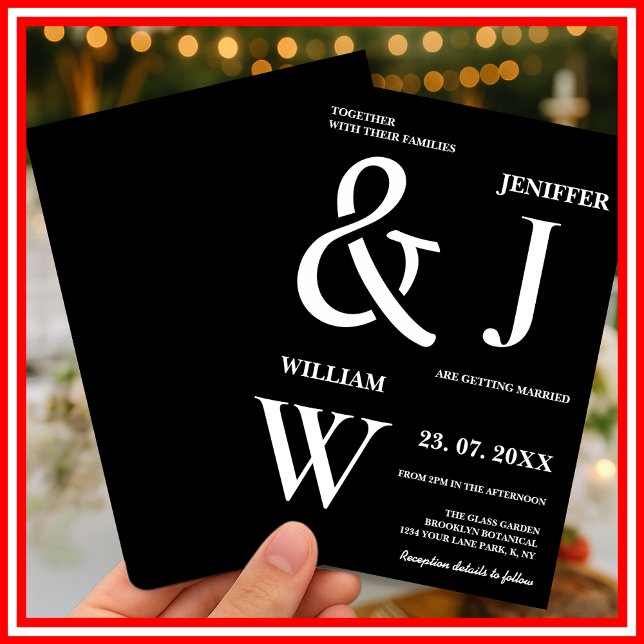 Convite Casamento Moderno Simples Negro e Branco (Criador carregado)