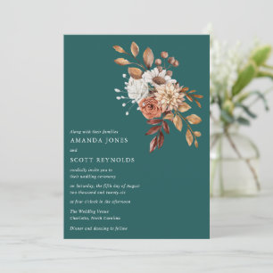 Convite Casamento Moderno Teal Fall Floral