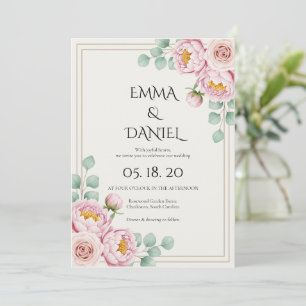 Convite Casamento Moderno Tendência Designer Blush Rosa Pá