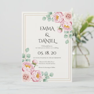 Convite Casamento Moderno Tendência Designer Blush Rosa Pá
