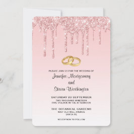 Convite Casamento Moderno Tendência Rosa Brilho Falso