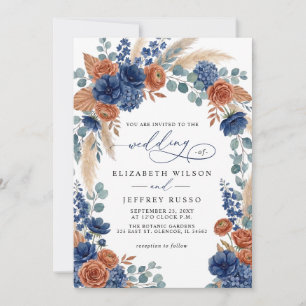 Convite Casamento Moderno Terracota Naval Greenery Pampas