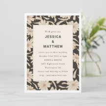 Casamento Moderno Única Floral Preto e Marfim Boho