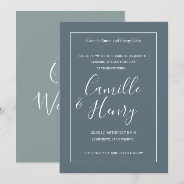 Convite Casamento moderno verde-azul-claro-elegante (Frente/Verso)