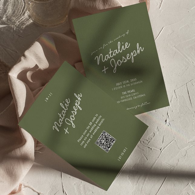 Convite Casamento Moderno Verde Caprichoso Código QR de Ve (Criador carregado)