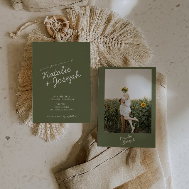 Convite Casamento Moderno Verde Caprichoso de Verão com Fo (Criador carregado)