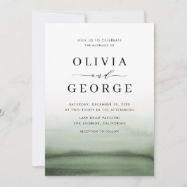 Convite Casamento Moderno Verde de Watercolor