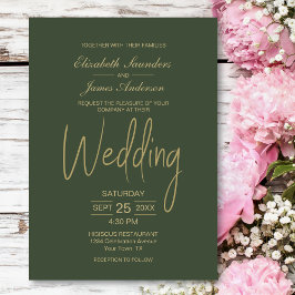 Convite Casamento Moderno Verde e Dourado