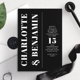 Convite Casamento Moderno Vertical em Preto e Branco Ousad