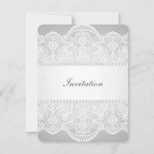 Convite casamento moderno vintage com renda branca pérola