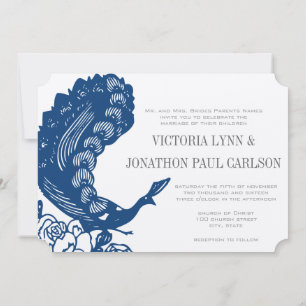 Convite Casamento Moderno Vintage Mykonos Azul Pavão