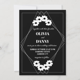 Convite Casamento Moderno Vintage Preto e Branco