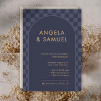 Casamento Moderno Xadrez Azul Meia-Noite