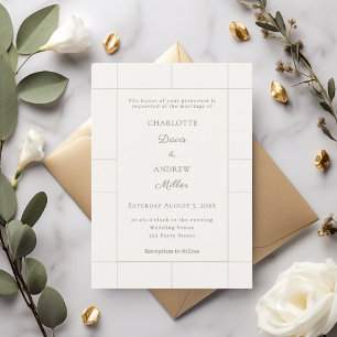 Convite Casamento moderno xadrez verde marfim