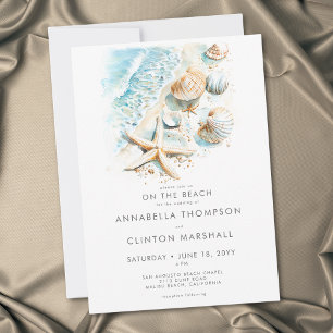 Convite Casamento Modernos Com Conchas Aquarela Na Praia C