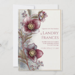 Convite Casamento Moldura Brilho Dourado Hellebore Ameixa 