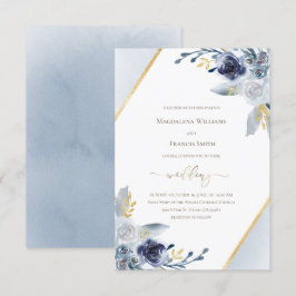 Convite casamento ・ moldura de flores azuis empoeirada