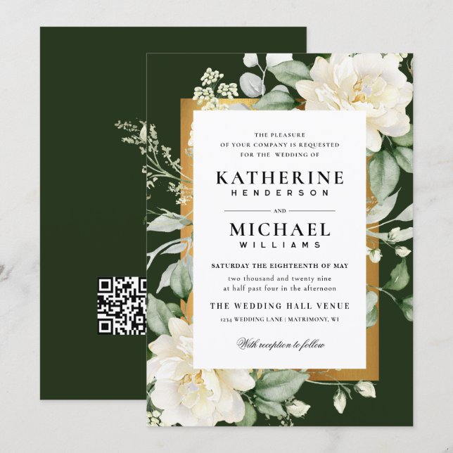 Convite Casamento Moldura de Sage Eucalyptus Rosa Marfim e (Frente/Verso)