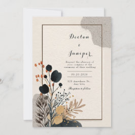 Convite Casamento Moldura Dourada Floral Preto Vanguarda