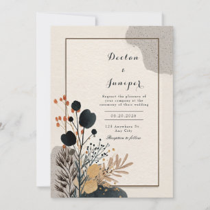 Convite Casamento Moldura Dourada Floral Preto Vanguarda