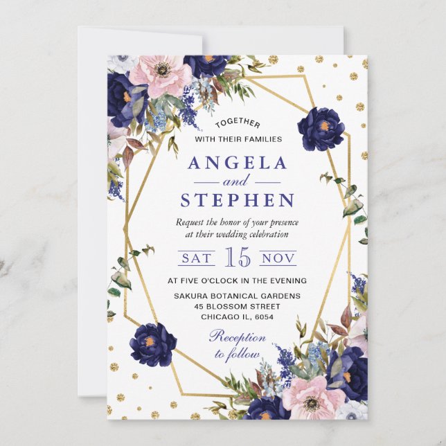 Convite Casamento Moldura Dourada Flores Boho Aquarela Inv (Frente)