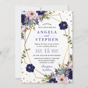 Convite Casamento Moldura Dourada Flores Boho Aquarela Inv