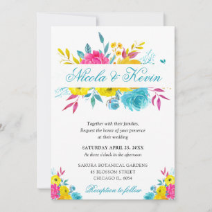 Convite Casamento Moldura Dourada Flores Verão Aquarela Bo