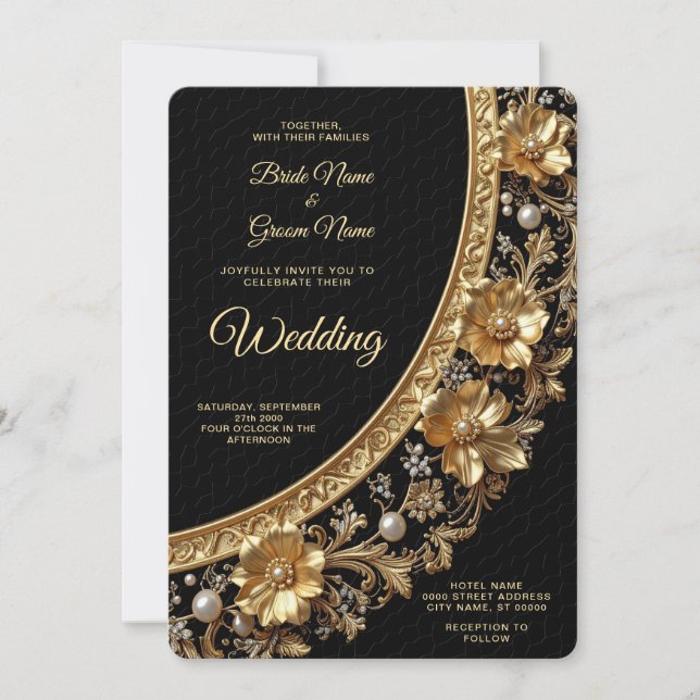 Convite Casamento Moldura Dourada Ornamentada (Frente)