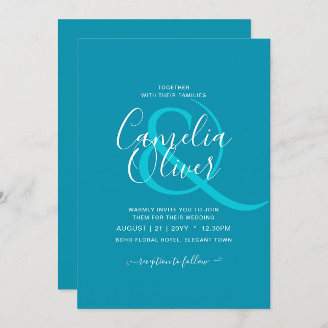 Convite Casamento Monocromático Azul-Bondi (Frente/Verso)