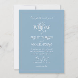 Convite Casamento Monocromático Azul Francês de Luxo Elega