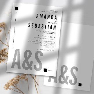 Convite Casamento Monocromático Elegante Branco Minimalist