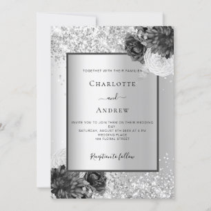 Convite Casamento monocromático floral de prata