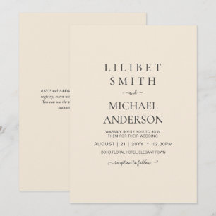 Convite Casamento Monocromático Moderno Beige