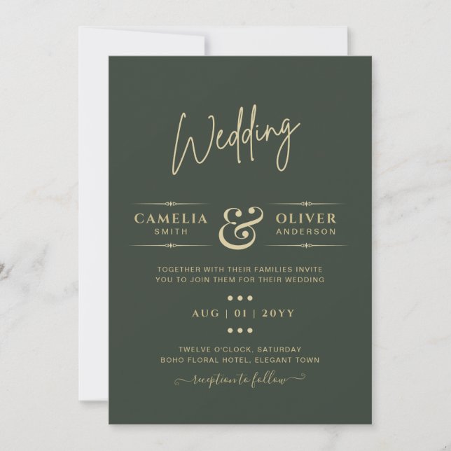 Convite Casamento Monocromático Verde Moderno (Frente)