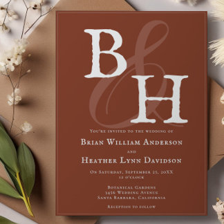 Convite Casamento Monográfico Minimalista Laranja-Laranja 