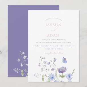 Convite Casamento Monograma Borboleta Flor Silvestre Lavan