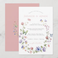 Casamento Monograma Borboleta Flor Silvestre Rosa