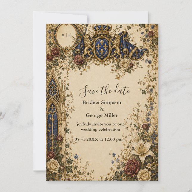 Convite Casamento Monograma Celta Gótico Real Medieval (Frente)