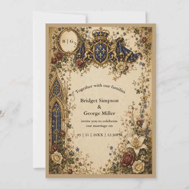 Convite Casamento Monograma Celta Gótico Real Medieval (Frente)