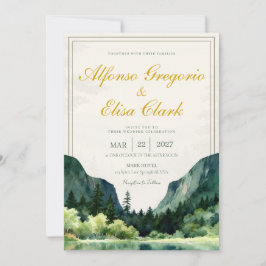 Convite Casamento Monograma Clássico Água-forte Verde Rúst