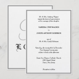 Convite Casamento Monograma Clássico Branco Preto Prata