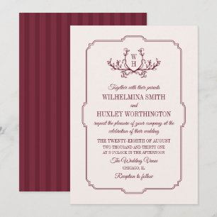 Convite Casamento Monograma com Alabastro e Verde Burgundy