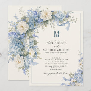 Convite Casamento Monograma com Arco de Hortênsia Azul Pó 