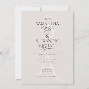 Convite Casamento Monograma Contemporâneo da Classe Ivory 