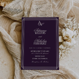 Convite Casamento Monograma de Luxo em Ameixa