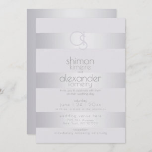 Convite Casamento   Monograma de Stripe de Shimmer Violeta