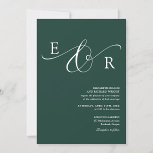 Convite Casamento Monograma em Letra Elegante Esmeralda Ve