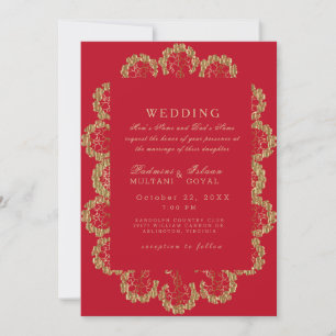 Convite Casamento Monograma Estilo Indiano Vermelho e Dour